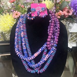 Sassy Jones Artisanal Purple and Blue Necklace Tezra Necklace and Earrings